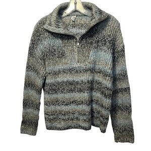 Twik by Simons Wool Blend Striped Relaxed Fit Quarter Zip Knit Sweater